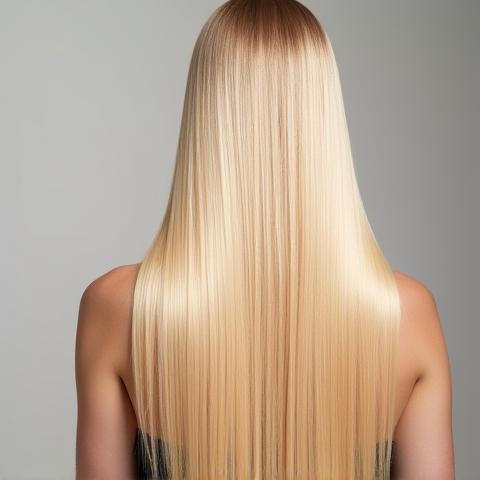 Example of blonde highlights on long hair.